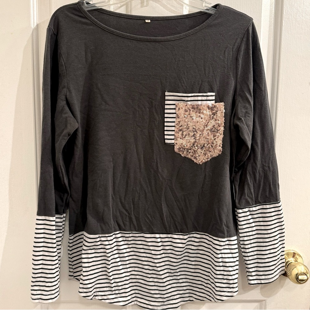 Long Sleeve T With Stripes and Glitter